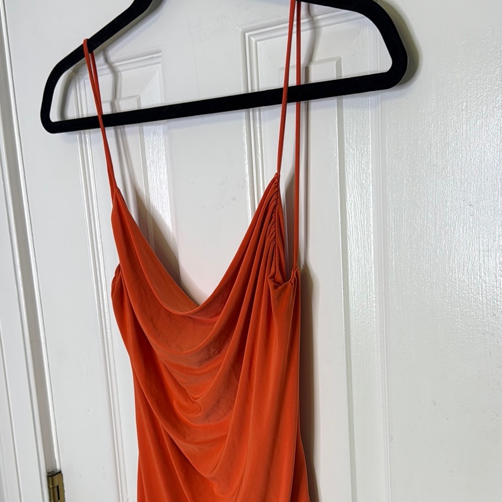 Vibrant Orange Slip Dress with Cowl Neck - Picture 2 of 6